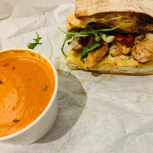 Herb chicken with tomato bisque soup