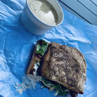 Herb Chicken Sandwich and Corn Chowder! Amazing pair and a classic.