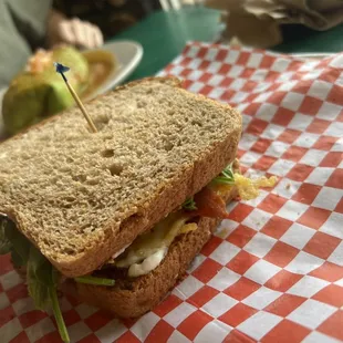 a sandwich on a checkered paper