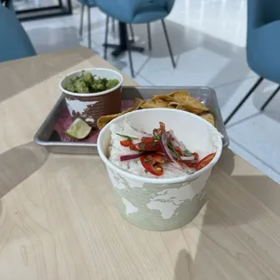 Coconut rice and chips and Guac