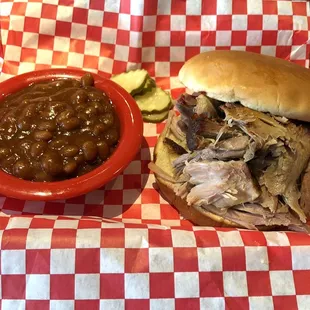 Jumbo Pulled Pork Sandwich with BBQ Beans