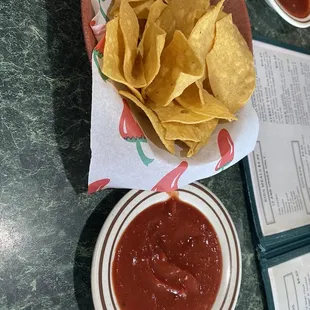 Chips and salsa (more like marinara)