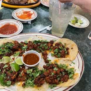 The chorizo street tacos and the classic house marg