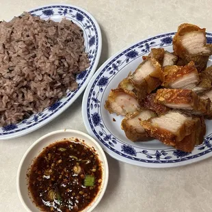 Pork belly with purple sticky rice