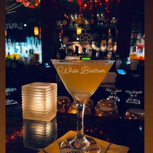 a cocktail in a martini glass