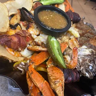 Carne Asada and seafood platter