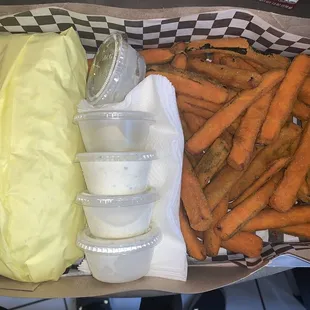 The hook up: Pastrami, zucchini, ranch dressing with yellow peppers and pickles on the side..