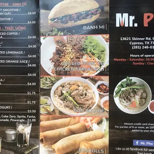 the menu for mr pho