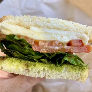 Tuscan on sliced sourdough with pesto. Yum.