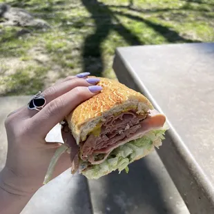 Pastrami and Ham build your own on Dutch crunch roll.