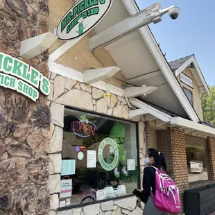 a woman with a pink backpack