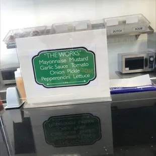 a sign on the counter