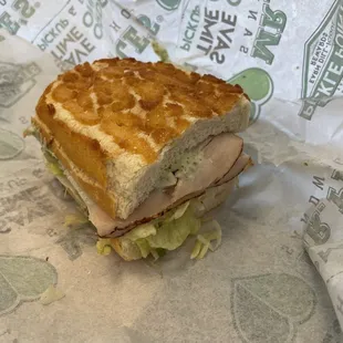 Turkey deli, pesto aioli, lettuce, tomato, pickles &amp; pepperoncinis on dutch crunch