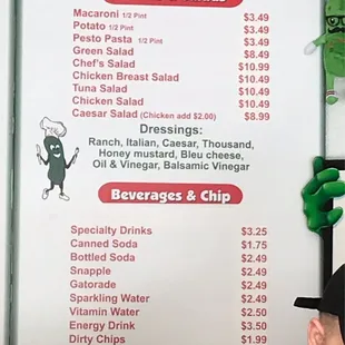 menu and prices