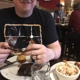 My husband enjoying his favs!