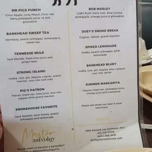 Cocktail menu.