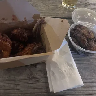 Jerk chicken wings and Plantains