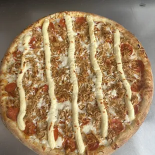 a pizza with toppings on it