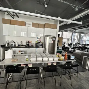 a kitchen and dining area