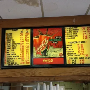 the menu for the restaurant