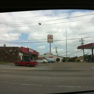a view of a gas station