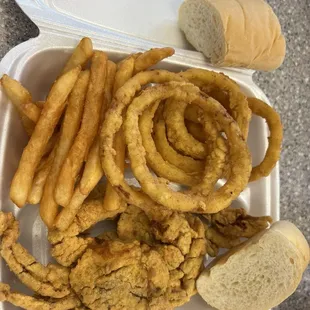 2 soft shelf crab platter comes with fries and onion rings