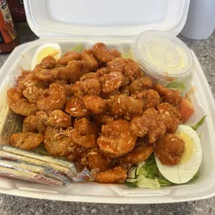 Large buffalo shrimp "salad" (there is some lettuce under there).