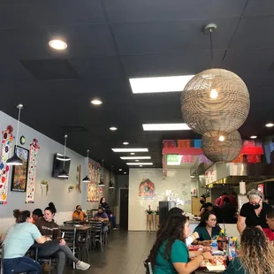 a group of people eating