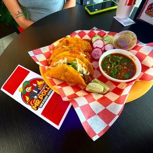 Two asada tacos (steak/beef) &amp; two birria tacos (beef)
