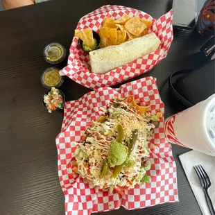Asada burrito and asada nachos