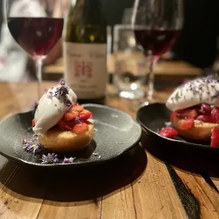 Strawberry shortcake with fresh whipped cream and  anise (Mediterranean herb)
