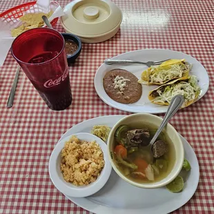 Mr. Poncho&apos;s Comida Corrida with Caldo de Res and Brisket Tacos.