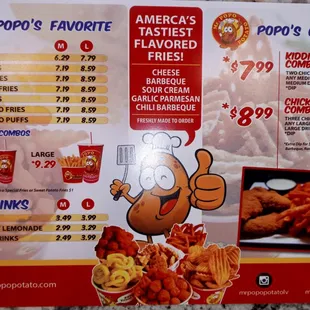 the price of the menu