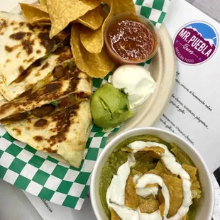 Chicken Quesadilla and Sopa Verde