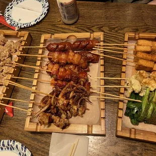 a variety of skewers
