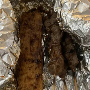 Chiba tofu and lamb skewers