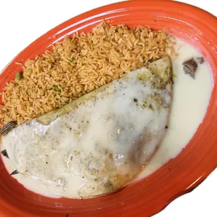 Steak quesadilla with rice