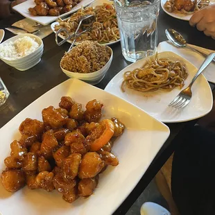 Orange Chicken, Beef with Broccoli, Chicken Lo Mein, Chicken Fried Rice, White Rice.