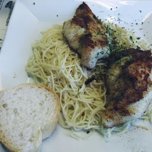 Grilled catfish over pasta