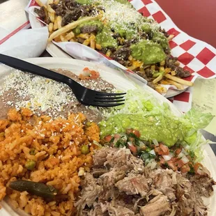 Carne Asado plate and Carne Asada with fries