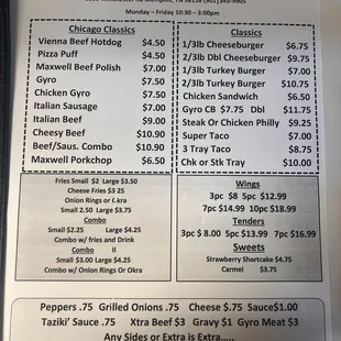 Menu as of June 2024