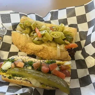 Vienna hot dog and Italian sausage