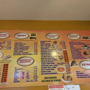 the menu of a mexican restaurant