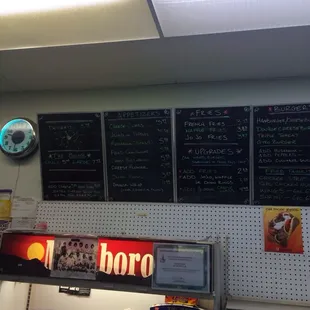 menus on the wall of a restaurant