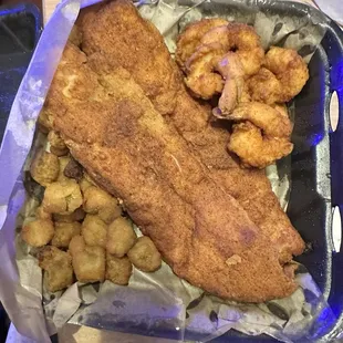 Fish &amp; Shrimp Basket,  Large Fried Okra