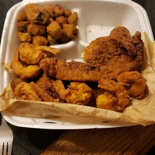 Shrimp and Fish Basket with the wrong side (fried okra)