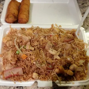 House fried rice and egg rolls...