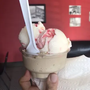 Scoops of strawberries &amp; cream and coffee ice cream. Yum!