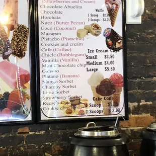 Ice cream menu