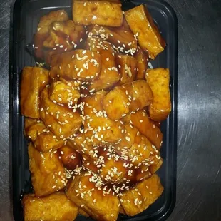 a close up of a container of food